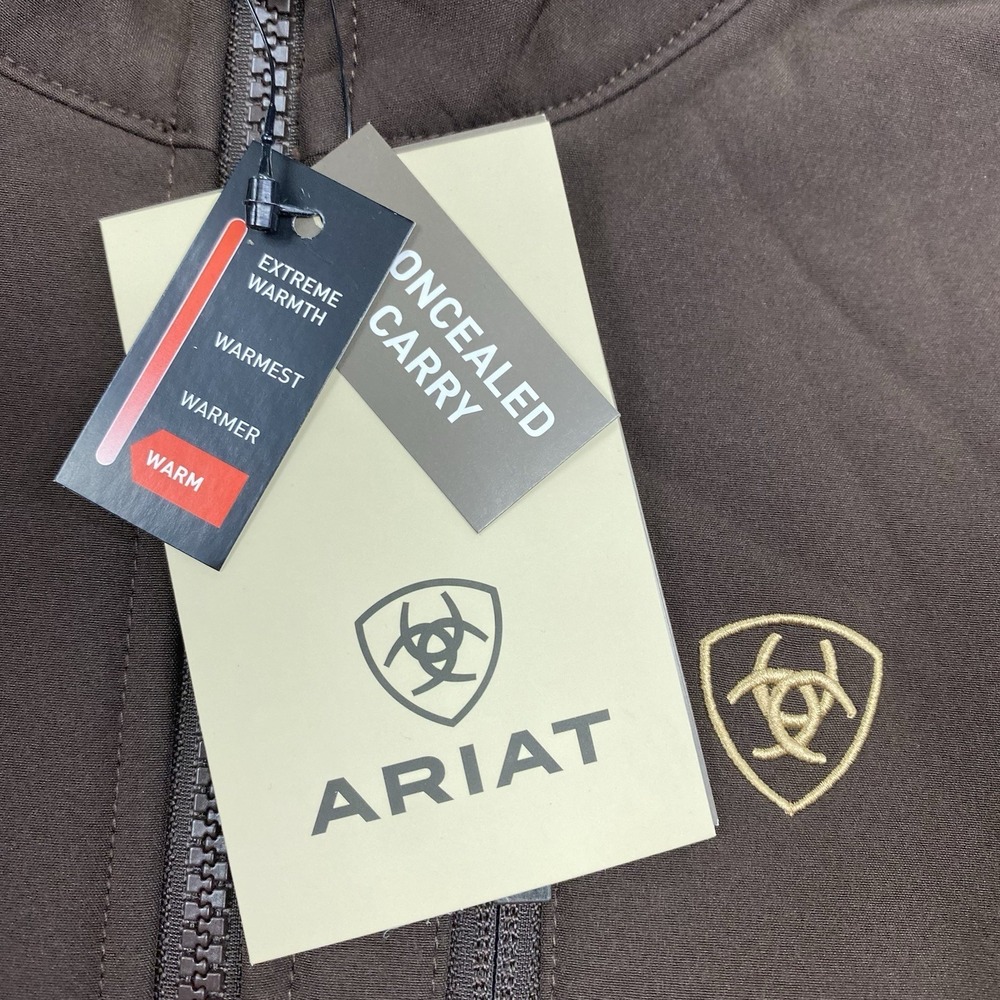 Ariat Logo Softshell Jacket Mens Medium Brown Full Zip Conceal Carry Wind Resist - Picture 6 of 15